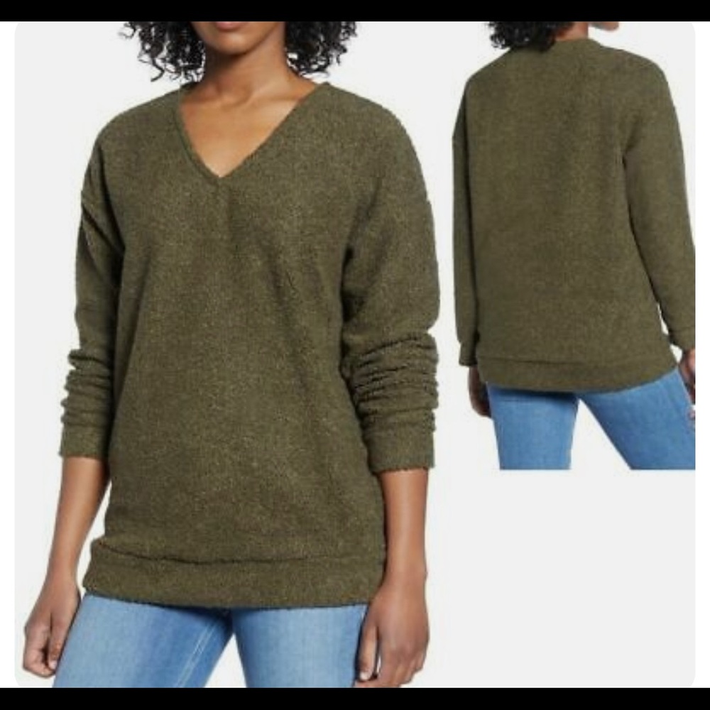 Caslon Women's Green Faux Shearling Teddy Sweater Size Small NWT